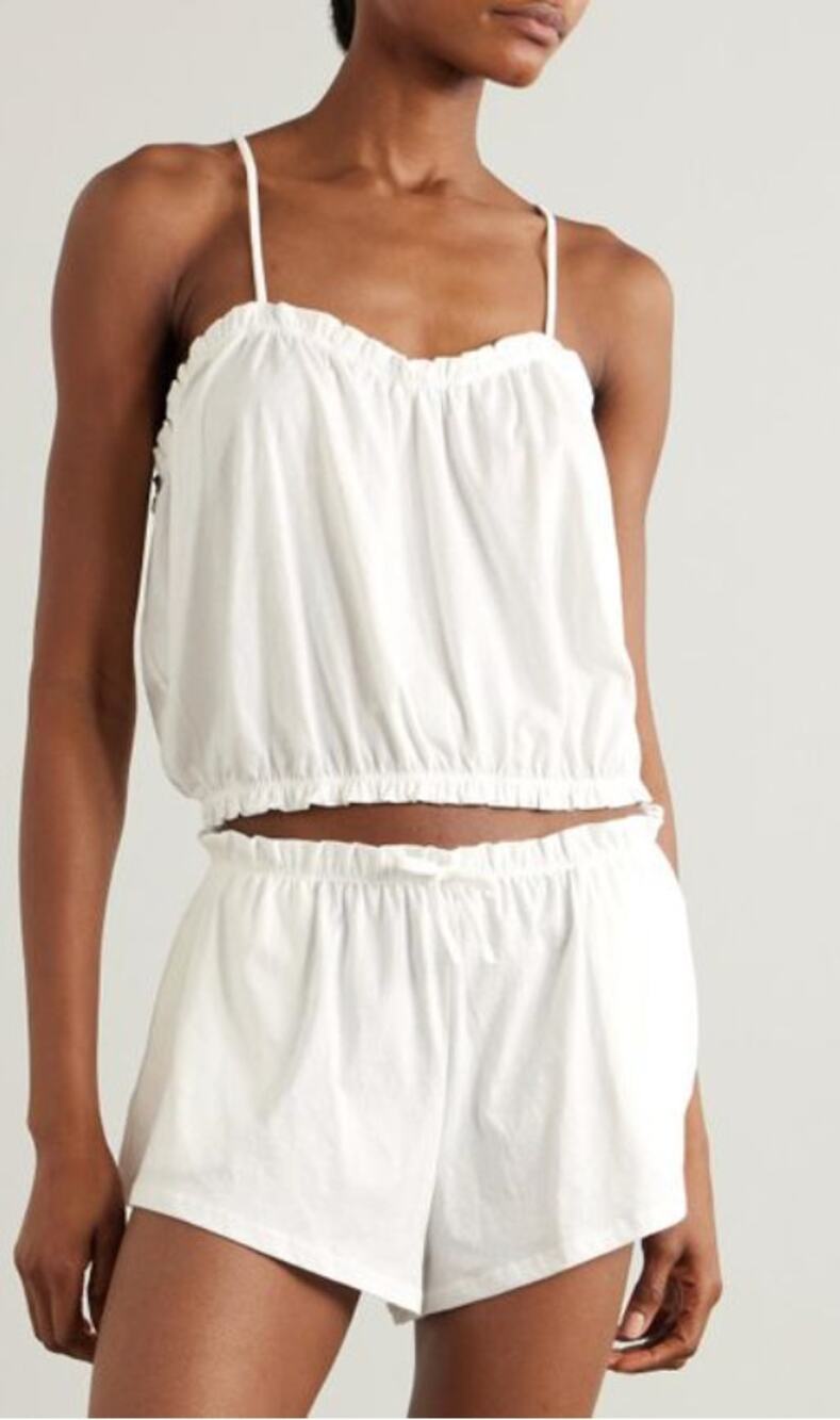 Skin Organic Celeste Ruffled Pima Cotton-Jersey Pajama Set Size 3 Large L